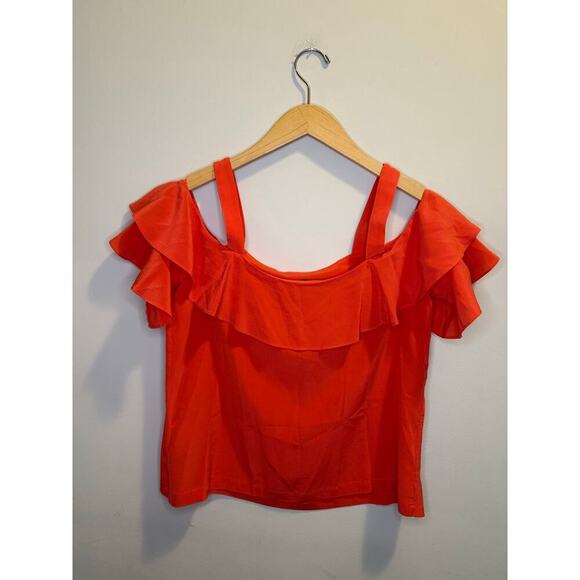 J.Crew Silk Cold Shoulder Flutter Sleeve Top Blouse Women’s Size 4 Orange Red - Picture 3 of 5